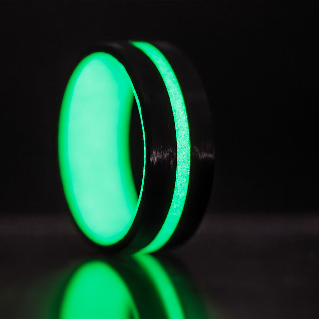 Grooved Glow in the Dark Green Carbon Fiber Wedding Band