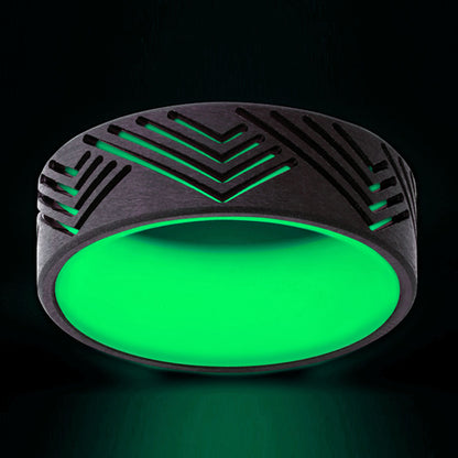 Green Glow in the Dark Zirconium Men's Wedding Band with Geometric Mountain Cutouts