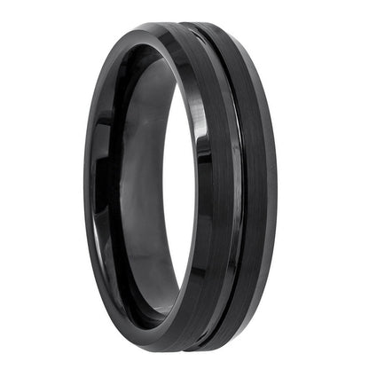 Alianza de boda para hombre de tungsteno negro acanalado
