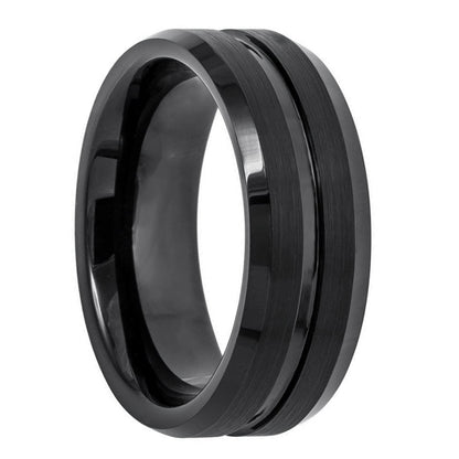 Alianza de boda para hombre de tungsteno negro acanalado