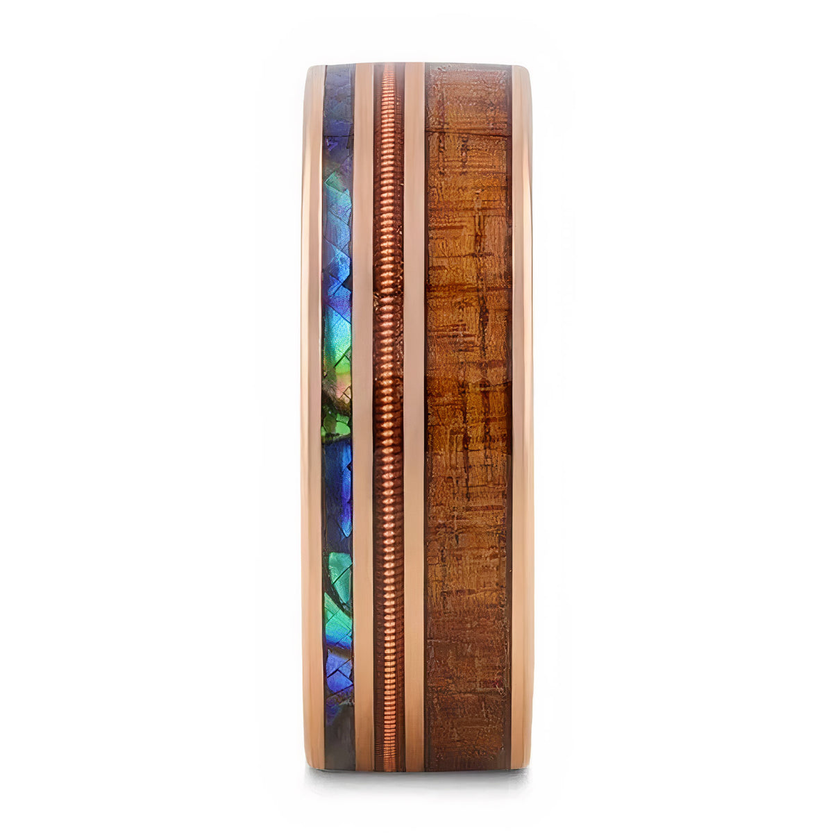 Alliance pour homme en tungstène plaqué or rose avec incrustation de bois de koa