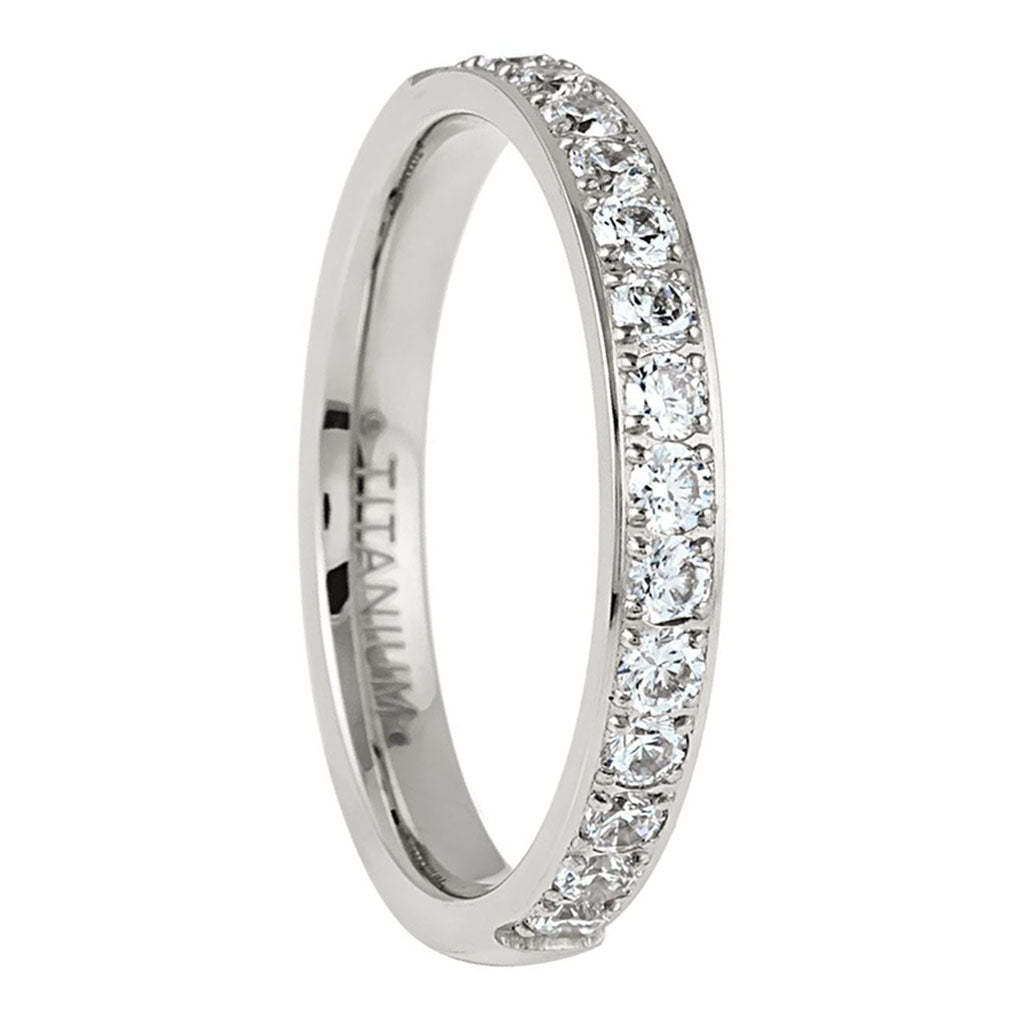 Half Eternity Cubic Zirconia Titanium Women's Wedding Band