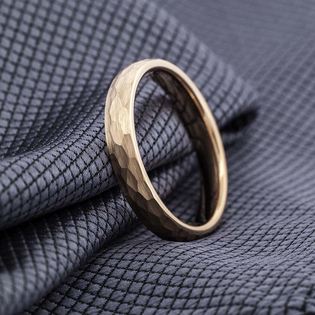 Hammered Rose Gold Brushed Tungsten Women's Wedding Band