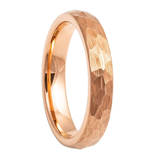 Alianza de boda para mujer de tungsteno cepillado en oro rosa martillado
