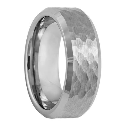 Hammered Tungsten Men's Wedding Band with Beveled Edges