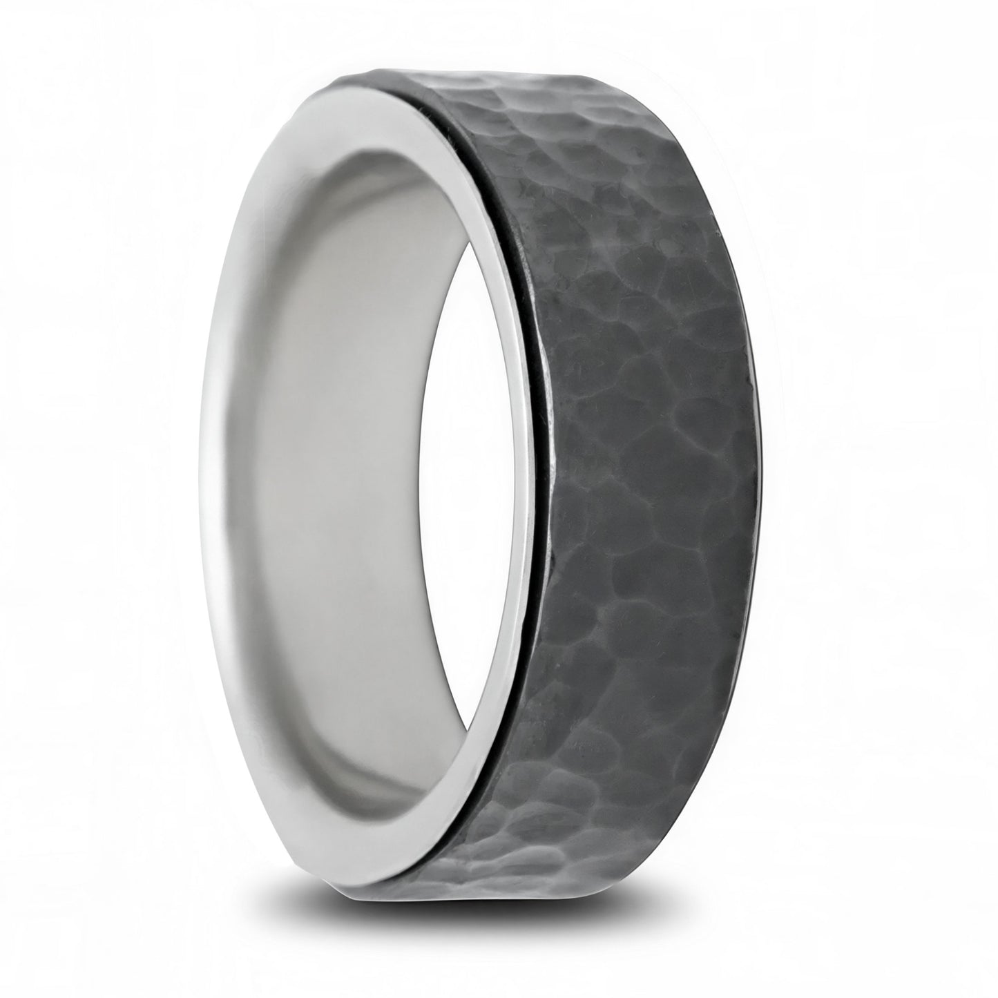 Hammered Zirconium & 14k Gold Spinner Wedding Band