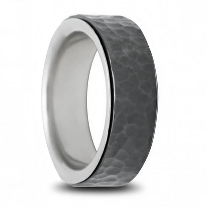 Hammered Zirconium & 14k Gold Spinner Wedding Band