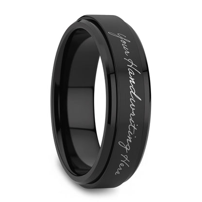 Bande de mariage en tungstène Spinner gravée à la main