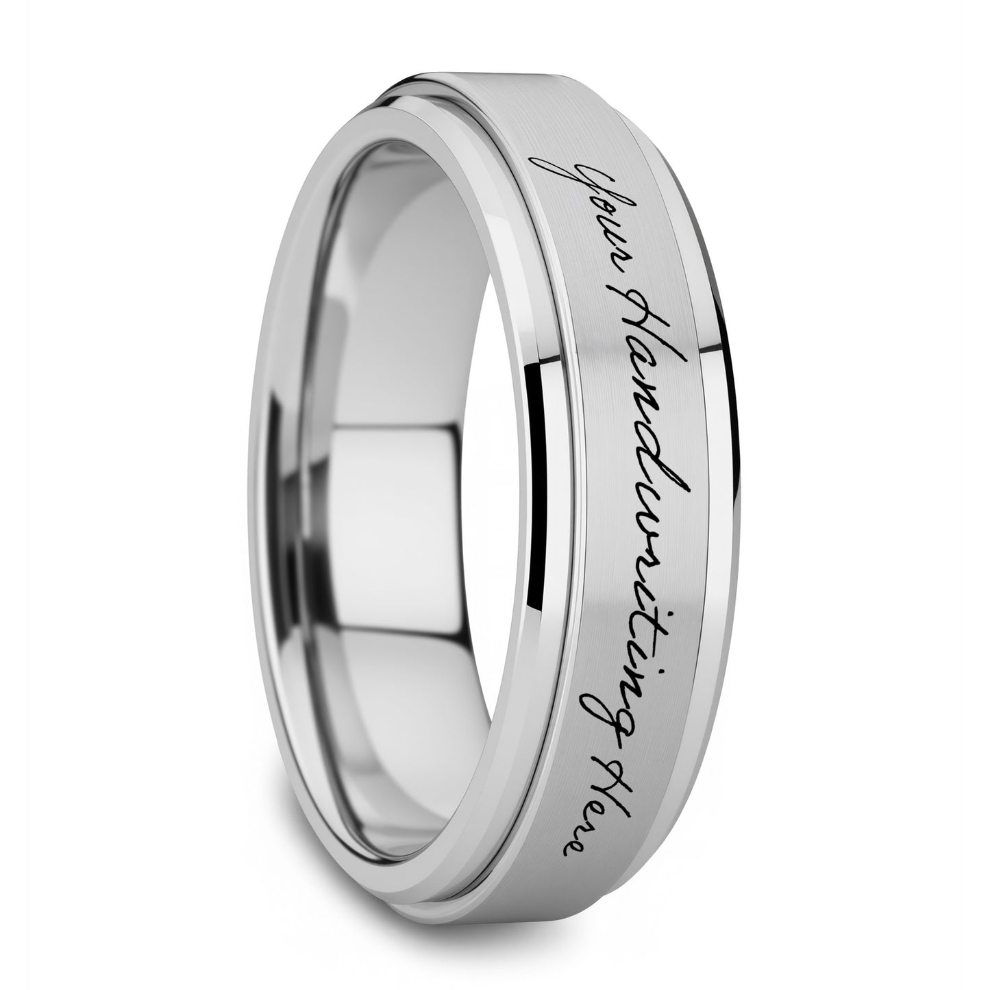 Bande de mariage en tungstène Spinner gravée à la main