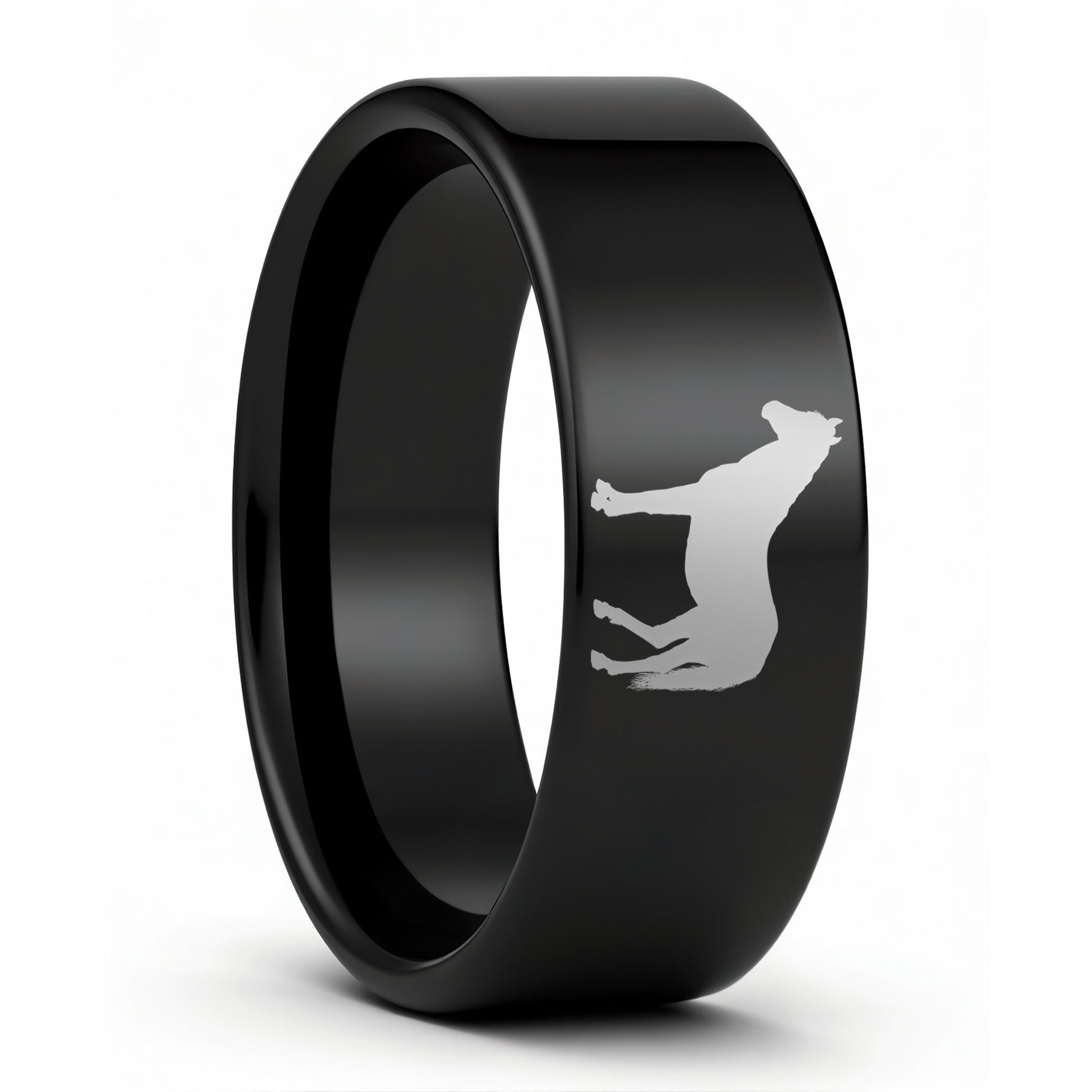 One Horse Black Tungsten Men's Wedding Band displayed on a plain white background