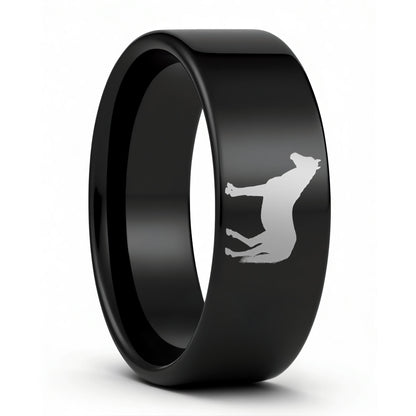 One Horse Black Tungsten Men's Wedding Band displayed on a plain white background