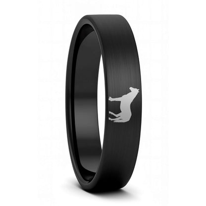 A horse brushed black tungsten women's wedding band displayed on a plain white background.