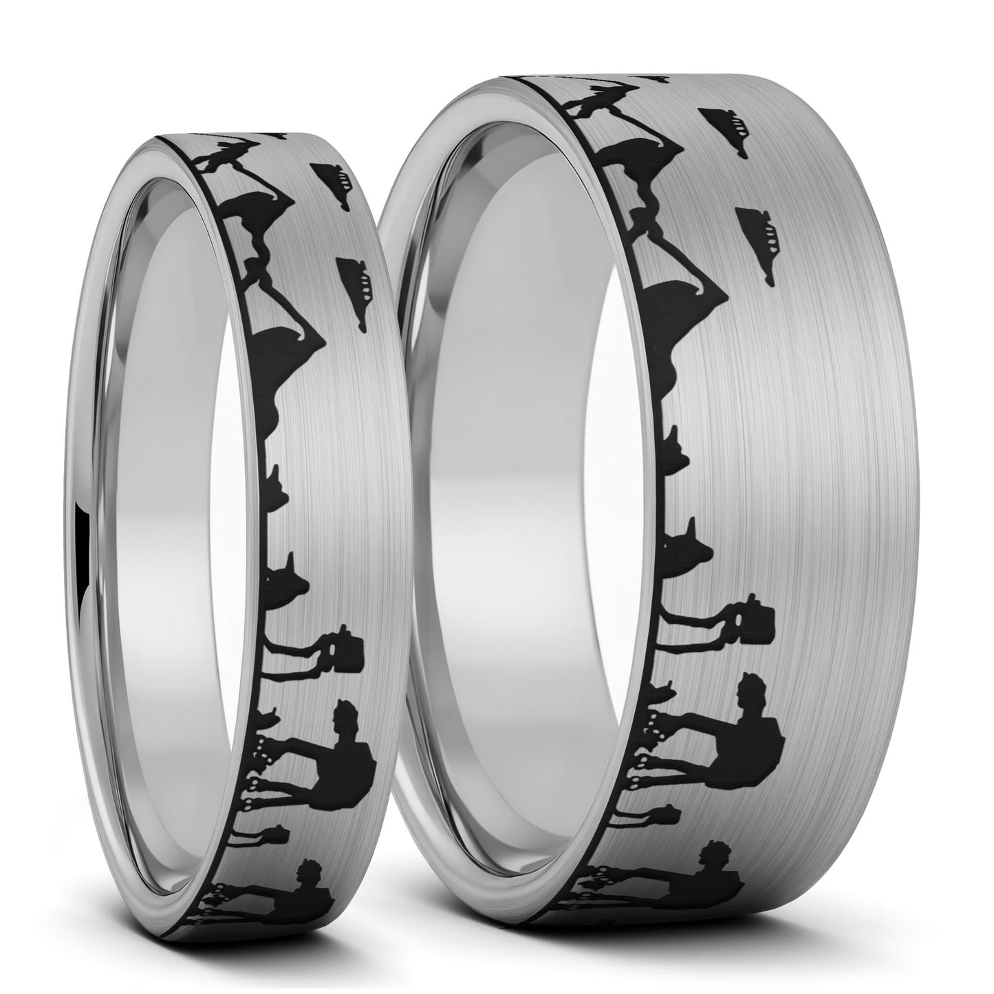 Star Wars Hoth Battle Brushed Tungsten Couple's Matching Wedding Band Set