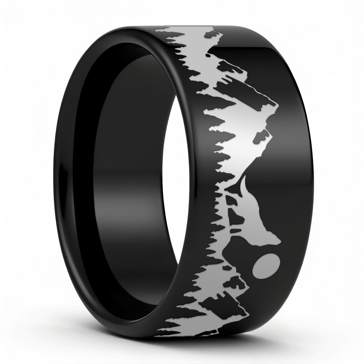 Alliance en tungstène pour hommes Howling Wolf Moon