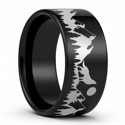 Alliance en tungstène pour hommes Howling Wolf Moon