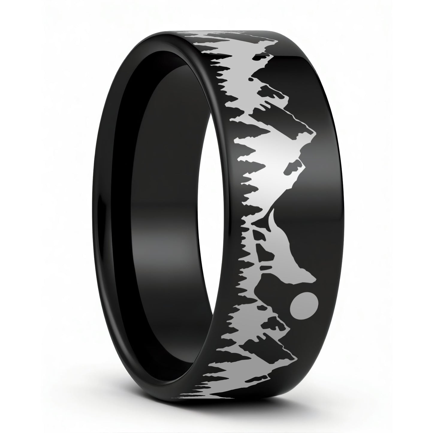 Alliance en tungstène pour hommes Howling Wolf Moon