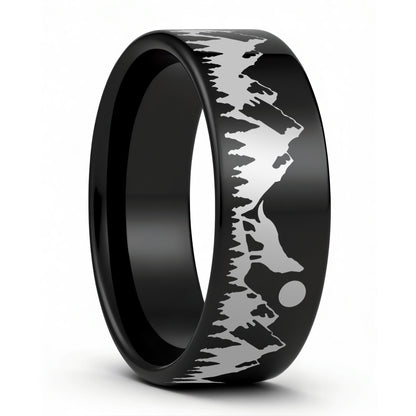 Alliance en tungstène pour hommes Howling Wolf Moon