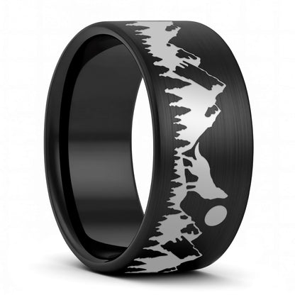Alliance en tungstène pour hommes Howling Wolf Moon