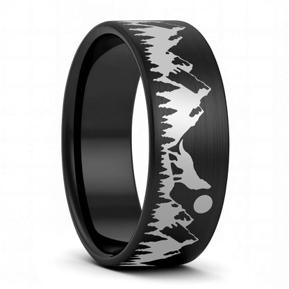 Alliance en tungstène pour hommes Howling Wolf Moon
