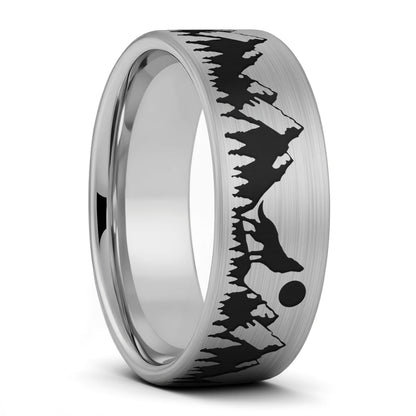 Alliance en tungstène pour hommes Howling Wolf Moon