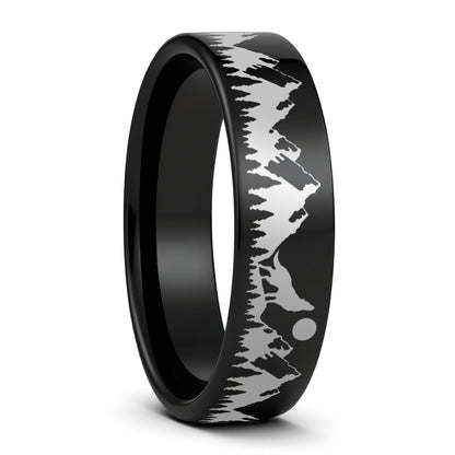 Alliance en tungstène pour hommes Howling Wolf Moon