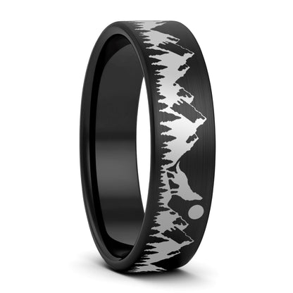Alliance en tungstène pour hommes Howling Wolf Moon