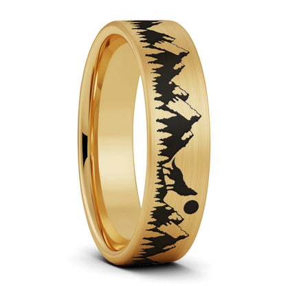Alliance en tungstène pour hommes Howling Wolf Moon