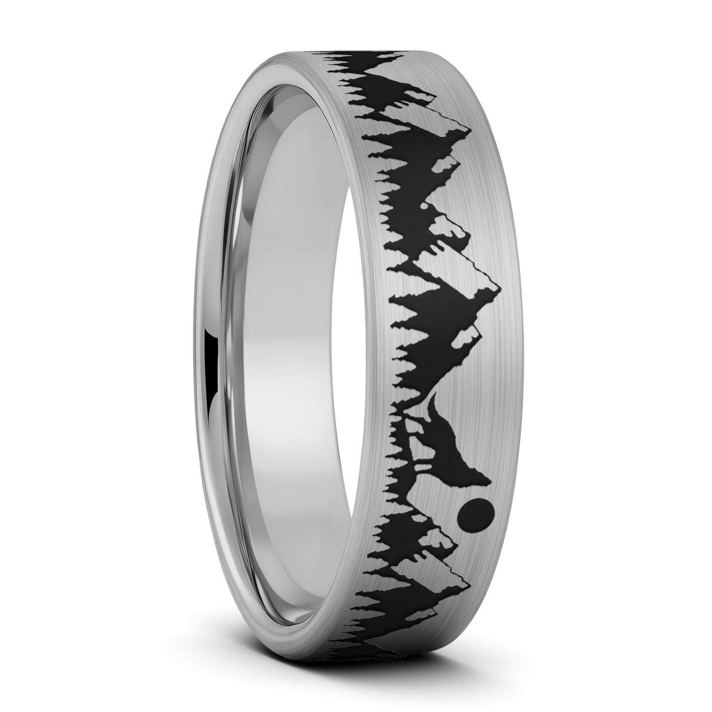 Alliance en tungstène pour hommes Howling Wolf Moon