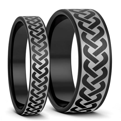 Celtic Knot Pattern Brushed Tungsten Couple's Matching Wedding Band Set