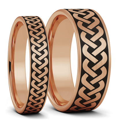Celtic Knot Pattern Brushed Tungsten Couple's Matching Wedding Band Set