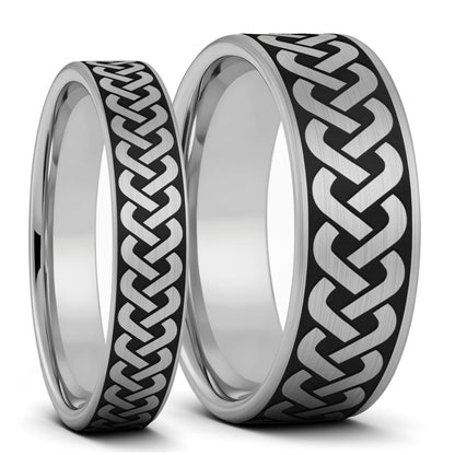 Celtic Knot Pattern Brushed Tungsten Couple's Matching Wedding Band Set