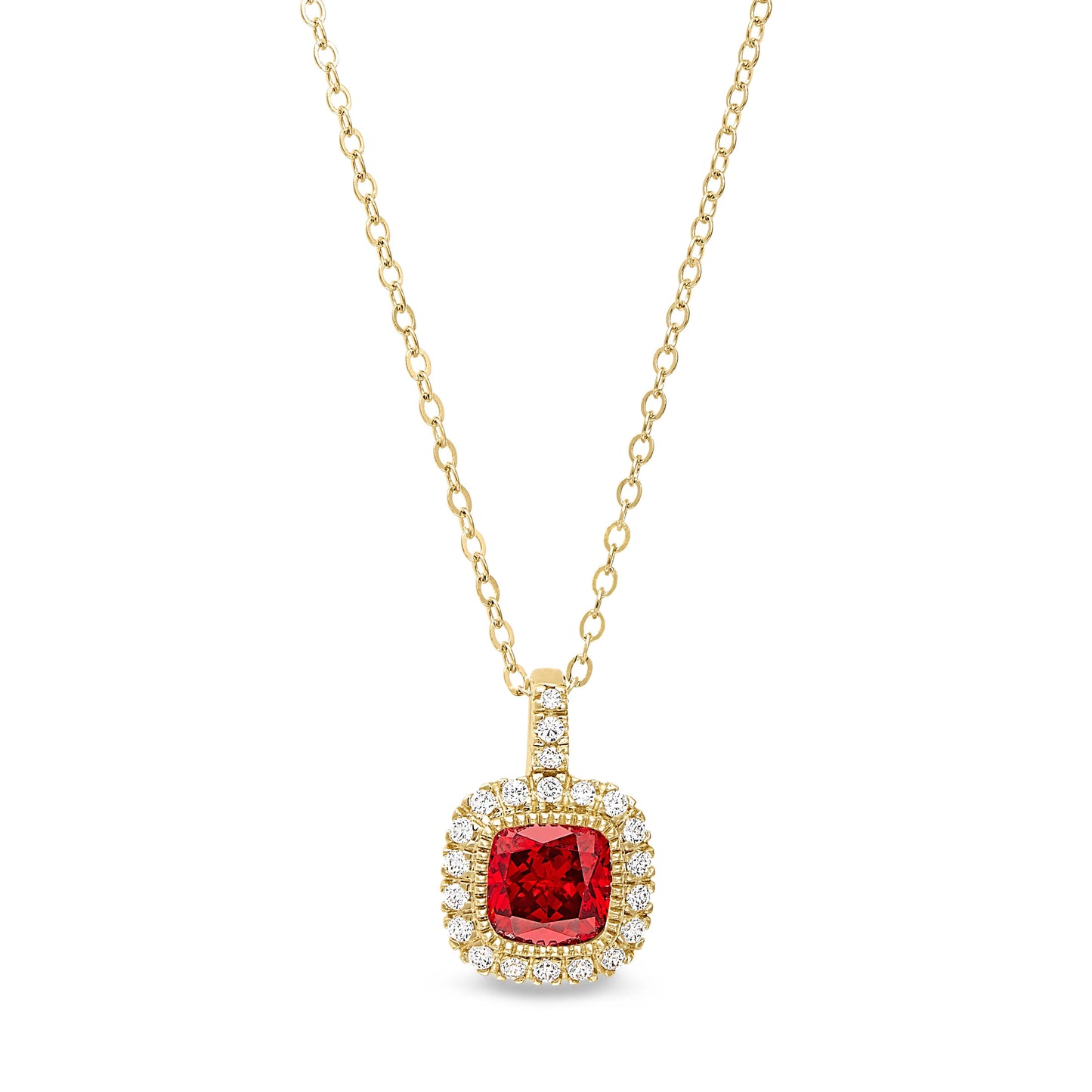 Cushion Cut Birthstone Halo Style Sterling Silver Necklace