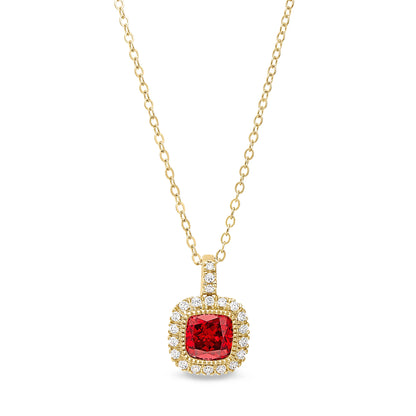Cushion Cut Birthstone Halo Style Sterling Silver Necklace