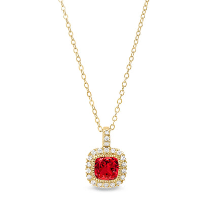 Cushion Cut Birthstone Halo Style Sterling Silver Necklace
