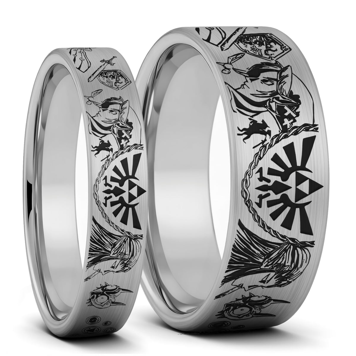 Legend of Zelda Brushed Tungsten Couple's Matching Wedding Band Set