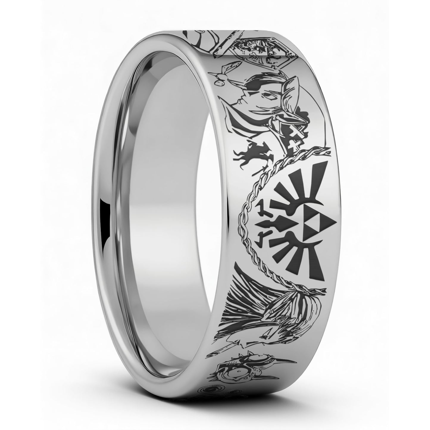 One Legend of Zelda Tungsten Men's Wedding Band displayed on a plain white background