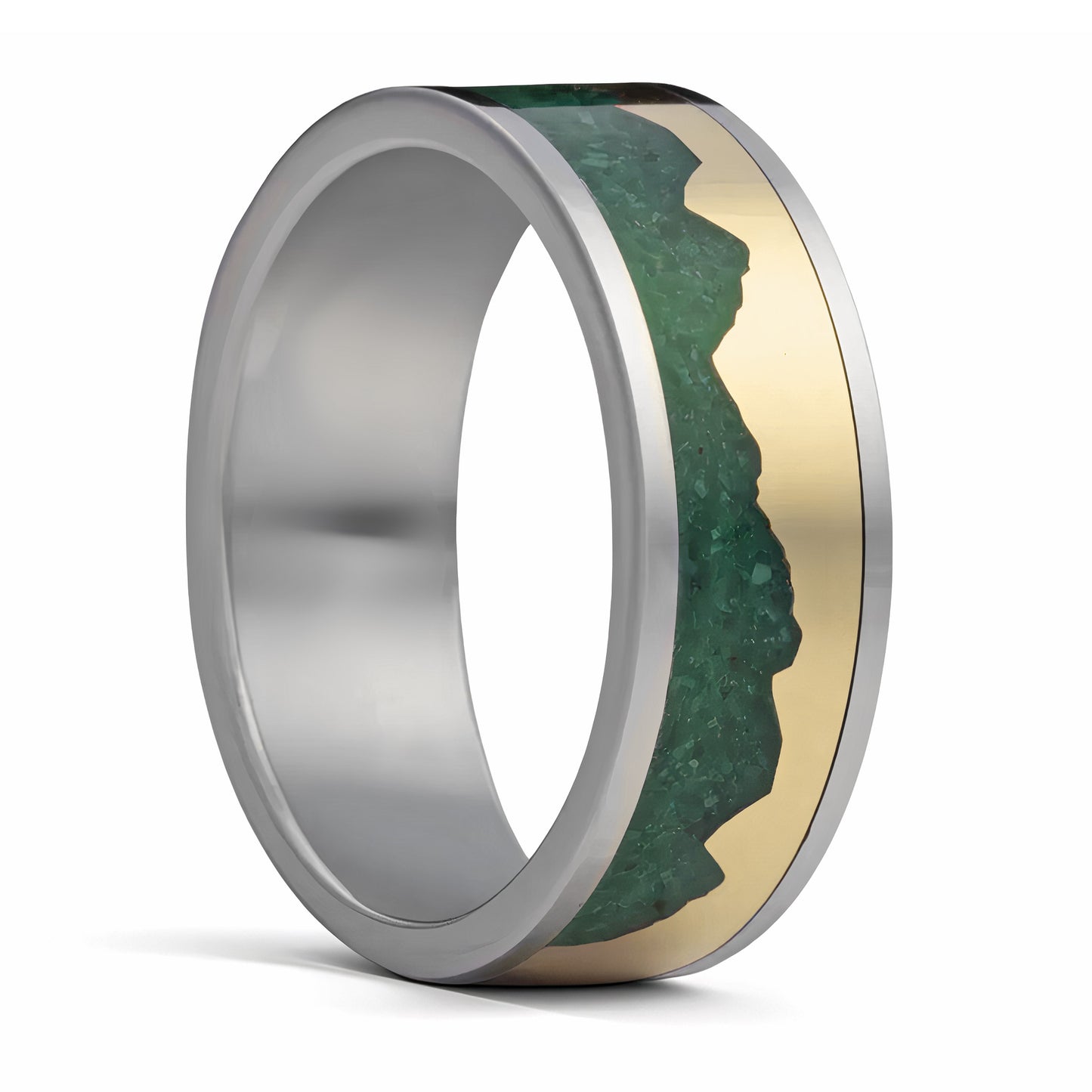 Malachite & 14k Gold Mountain Range Inlaid Cobalt Wedding Band