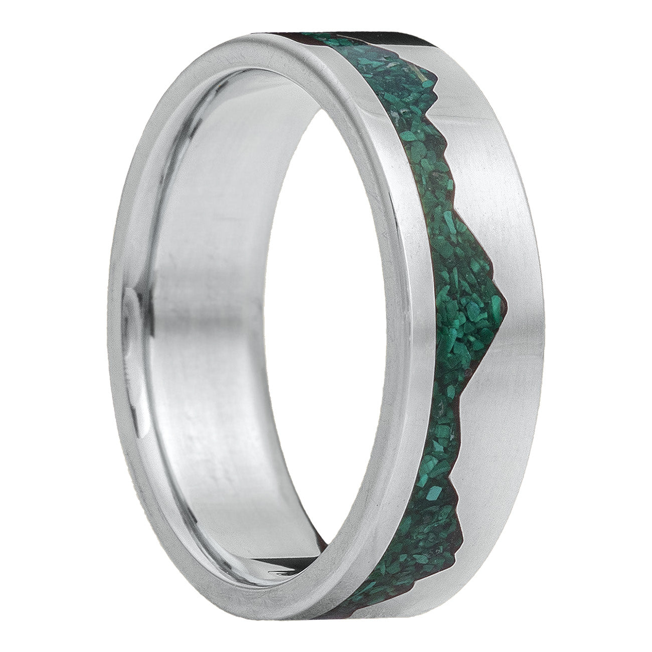 Malachite Inlay Mountain Range 14k Gold Wedding Band