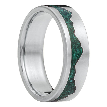 Malachite Inlay Mountain Range 14k Gold Wedding Band