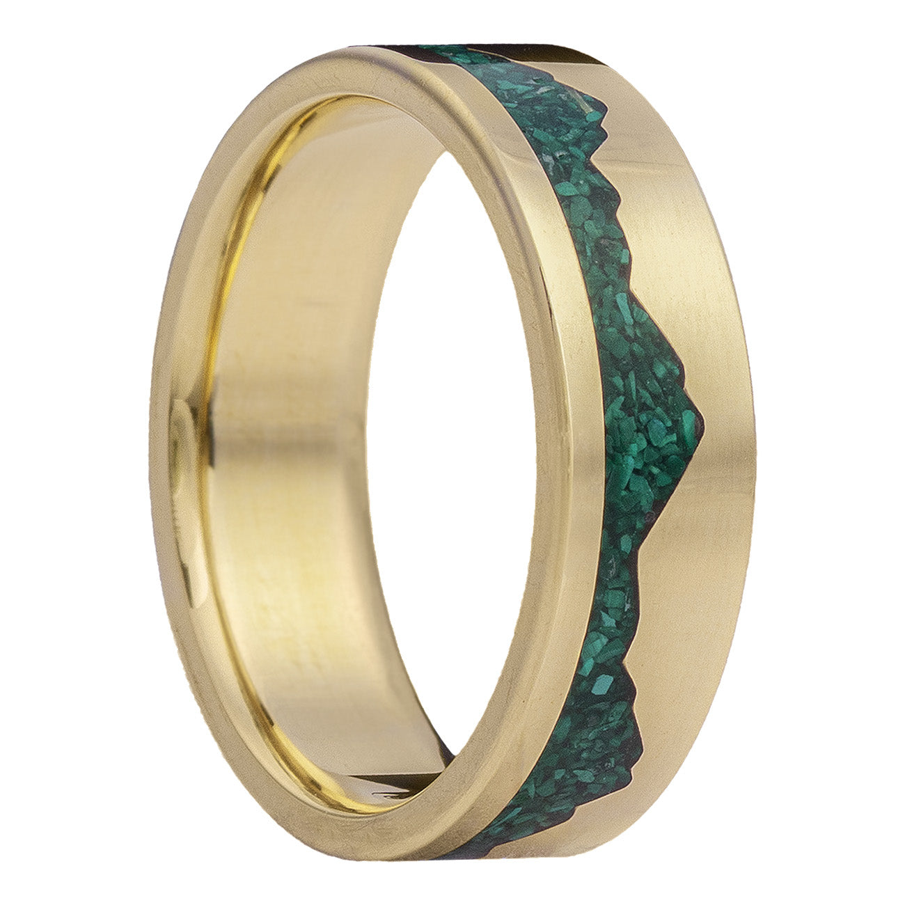 Malachite Inlay Mountain Range 14k Gold Wedding Band