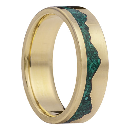 Malachite Inlay Mountain Range 14k Gold Wedding Band