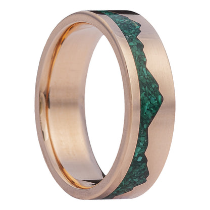 Malachite Inlay Mountain Range 14k Gold Wedding Band