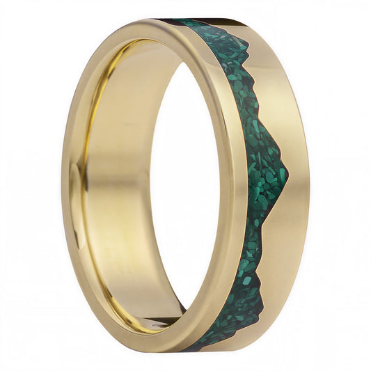 Alliance en or 14 carats avec incrustation de turquoise et finition satinée