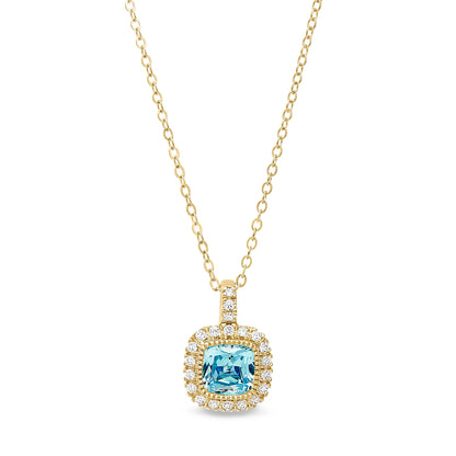 Cushion Cut Birthstone Halo Style Sterling Silver Necklace