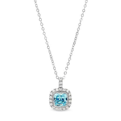 Cushion Cut Birthstone Halo Style Sterling Silver Necklace