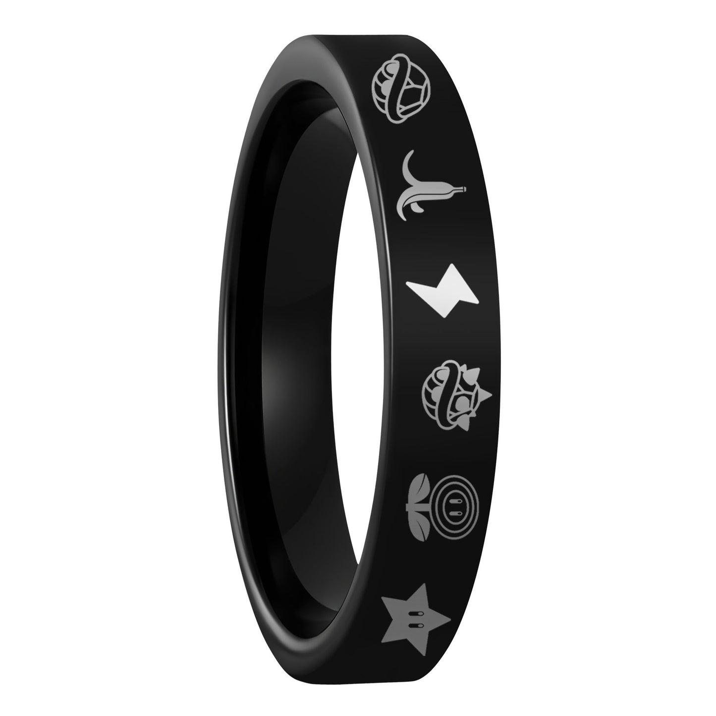 Anillo de bodas de tungsteno negro para mujer con elementos de Mario Kart