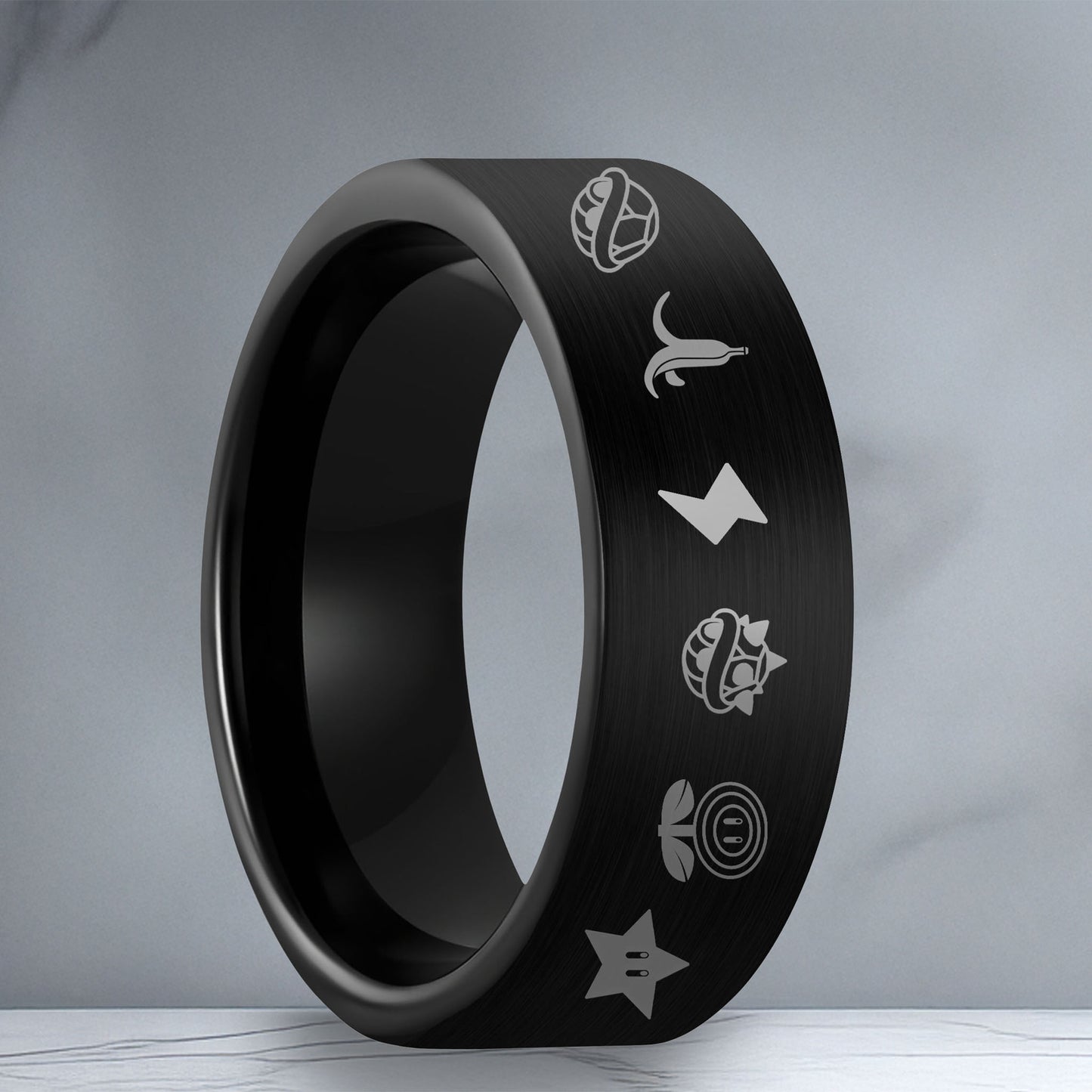 Mario Kart Items Alliance en tungstène noir brossé pour homme