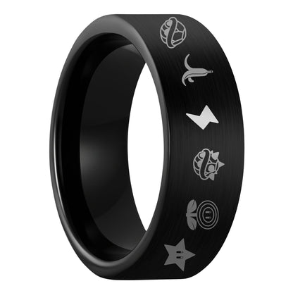 Mario Kart Items Alliance en tungstène noir brossé pour homme