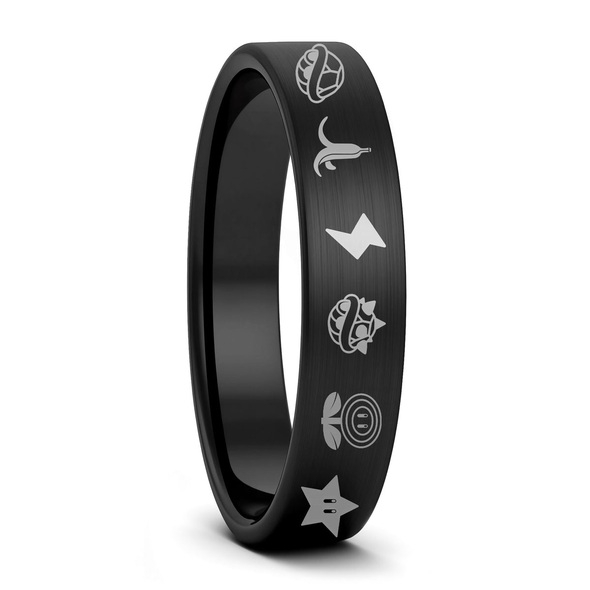 Anillo de bodas de tungsteno dorado cepillado para mujer de Mario Kart Items