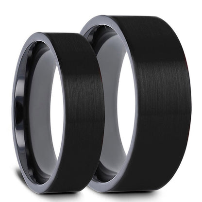 Matte Brushed Black Titanium Couple's Matching Wedding Band Set